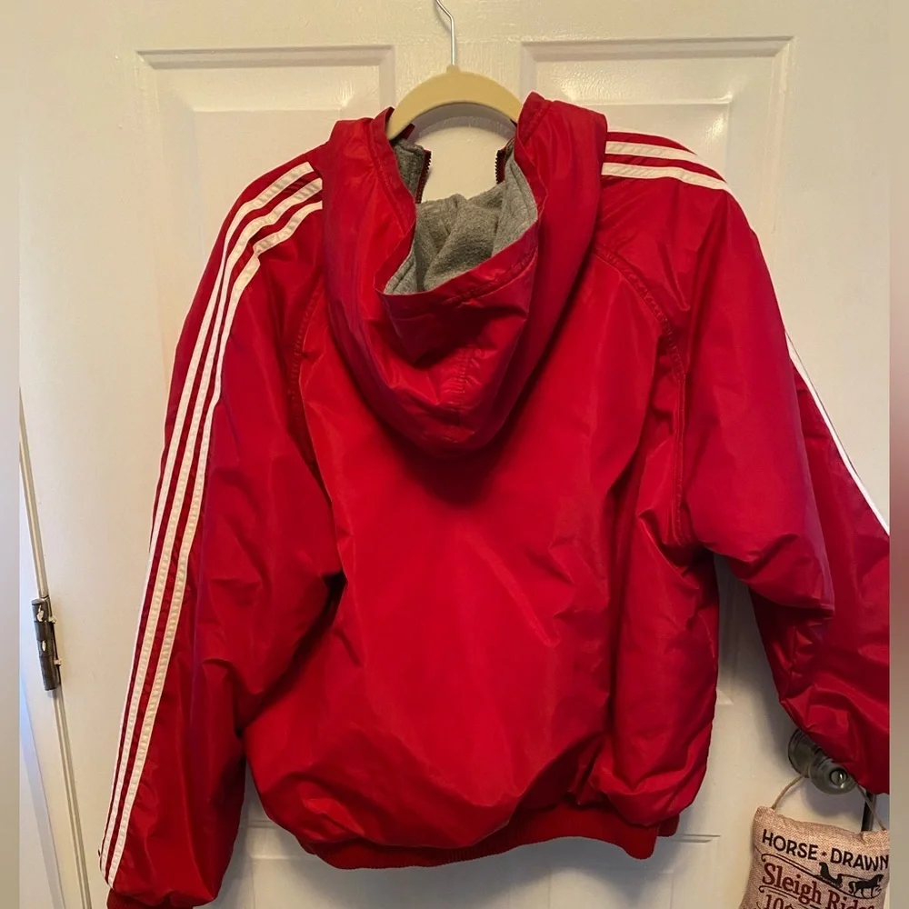 Adidas Reversible Hooded Jacket Vintage Red & Gray – Size Large